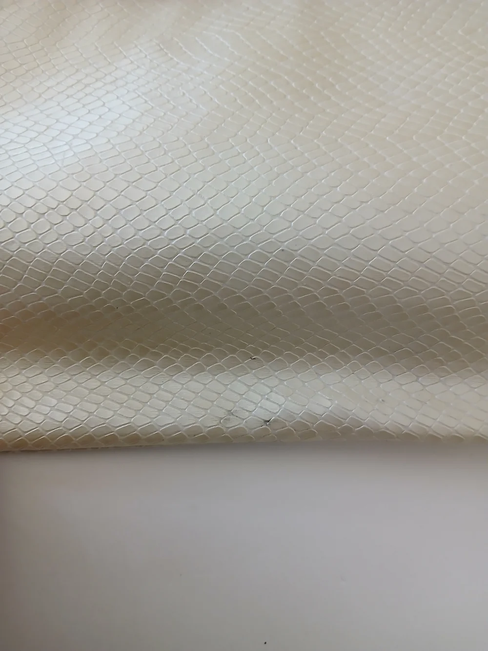 Lancome Cream Faux Snakeskin Cosmetic Pouch with Pink Zip